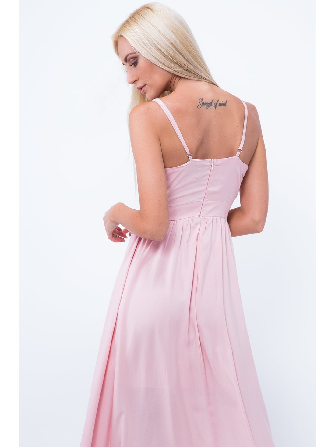 Maxi dress with ties, light pink ZZ338 - Online store - Boutique